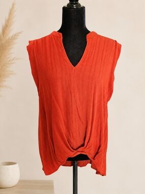 Sleeveless V-Neck Knot Front Top - Rust